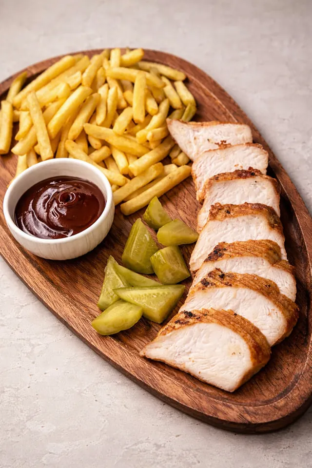 Steak de pui cu cartofi fri